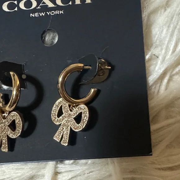 Coach Gold and Rhinestone Bow Earrings - Picture 3 of 3
